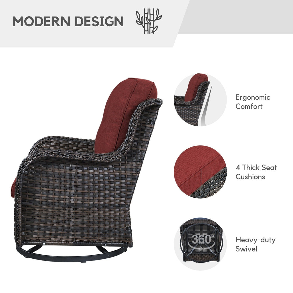 Fauteuil à bascule pivotant d'extérieur Gymojoy 3 pièces en osier avec coussin et table