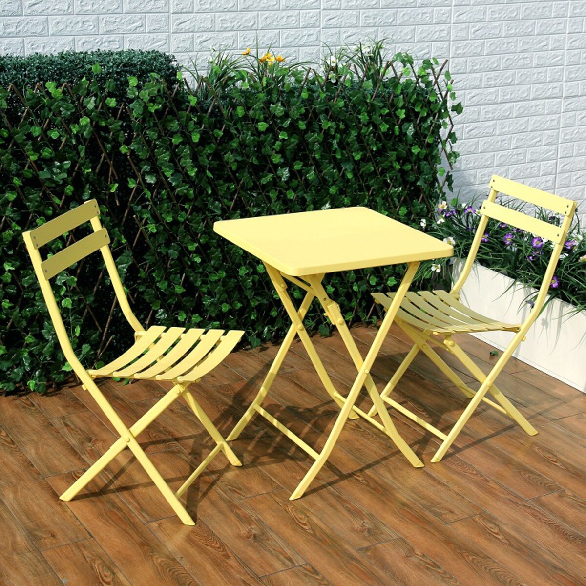 3 Piece Patio Minimalist Bistro Set Foldable Square Table & Chairs - 3-Piece