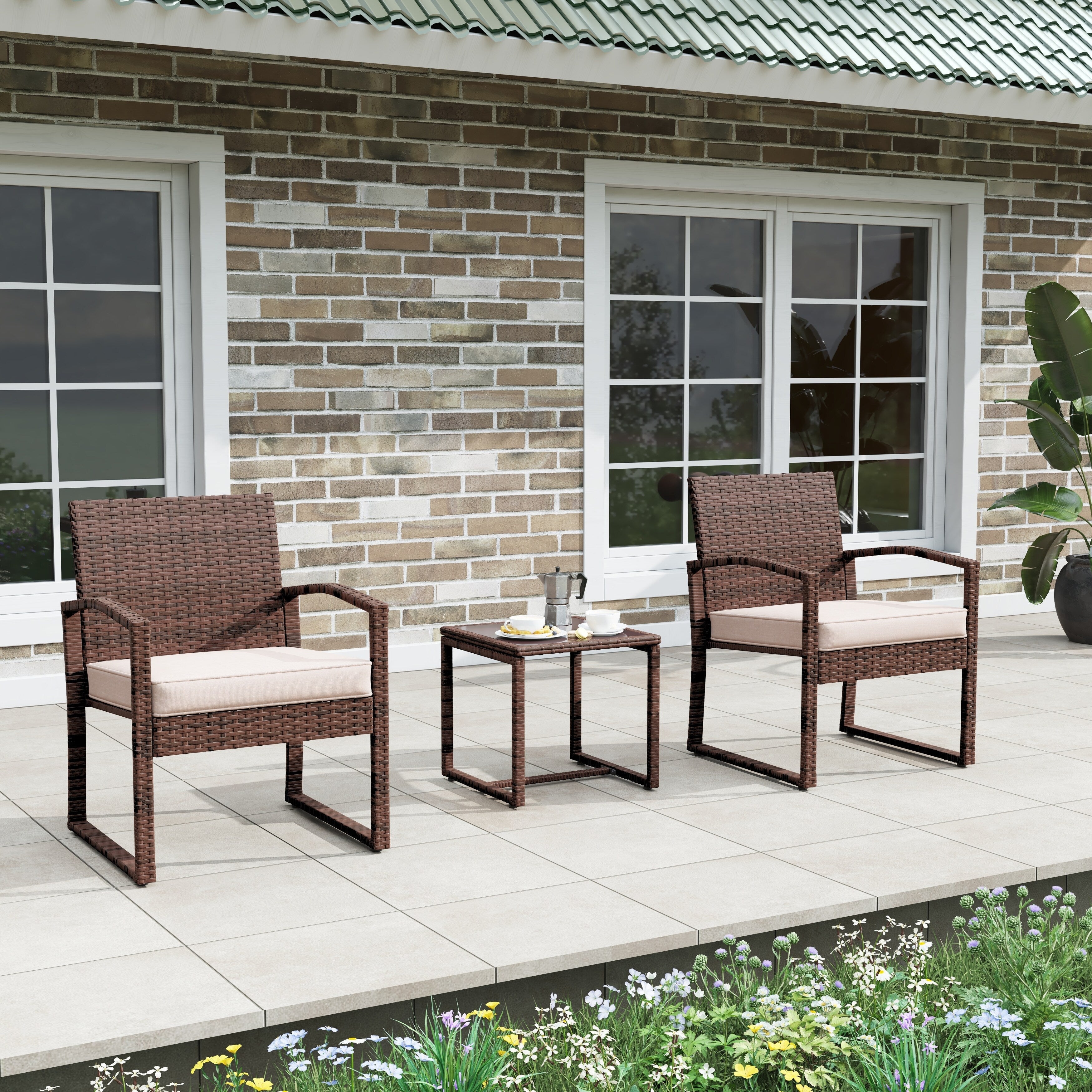 3-pc. Outdoor Cushioned Wicker Chat Set