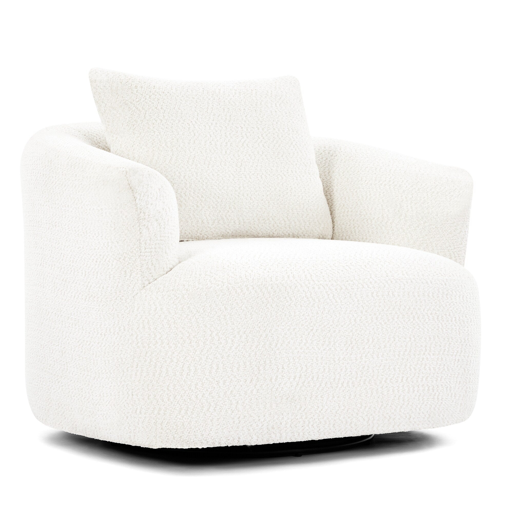 360° Swivel Chair, 38.2 Boucle Accent Chair with Throw Pillow, Upholstered Barrel Sofa Chair with Curved Armrests