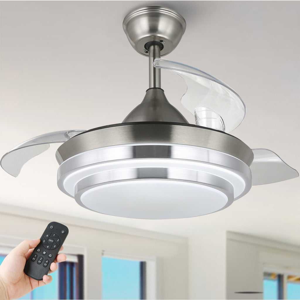 Ventilateur de plafond rétractable moderne Bella Depot 36 avec éclairage LED, pales réversibles à 6 vitesses et télécommande