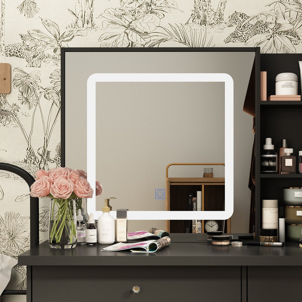 Ensemble de coiffeuse de maquillage de 39,4 po de largeur avec tabouret et miroir