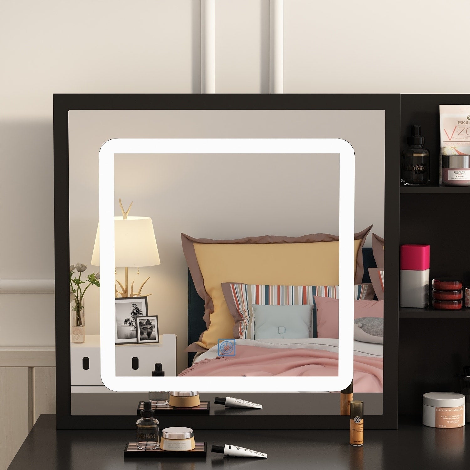 Ensemble de coiffeuse de maquillage de 39,4 po de large avec tabouret et miroir