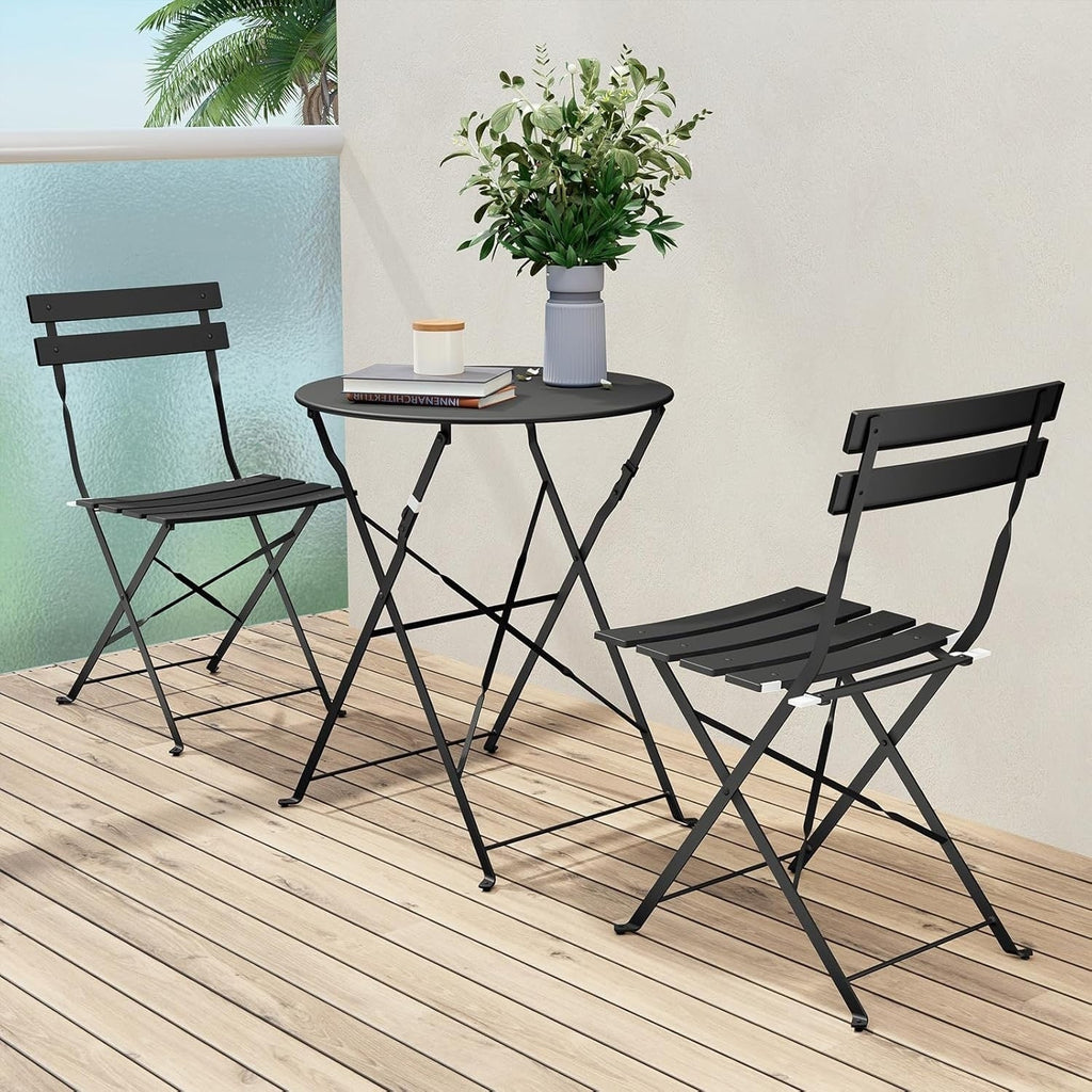 3pc Metal Folding Bistro Set, Weather-Resistant Outdoor/Indoor Conversation Set for Patio, Yard, Garden