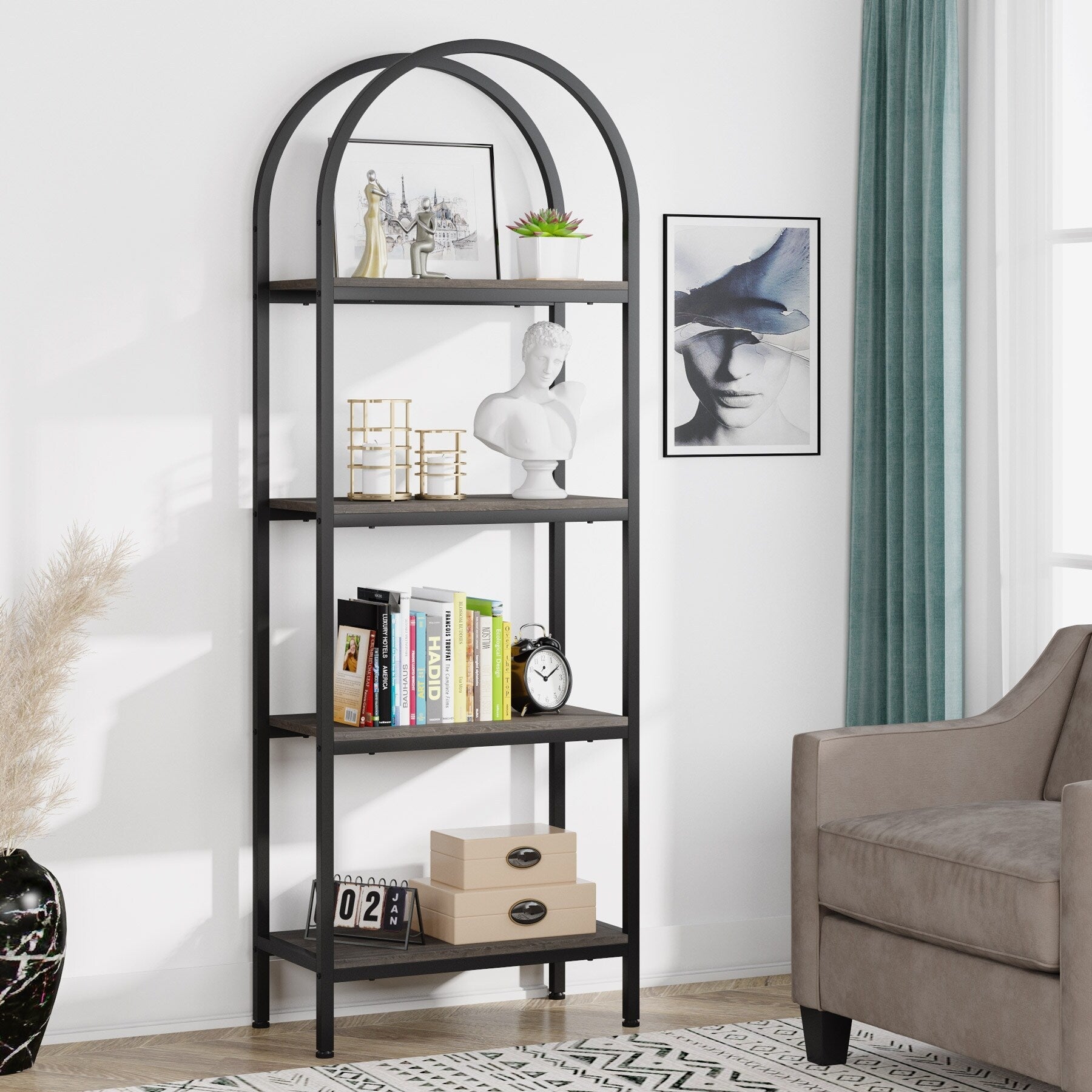 Open Bookshelf, Industrial Bookcase Storage Shelves with Metal Frame