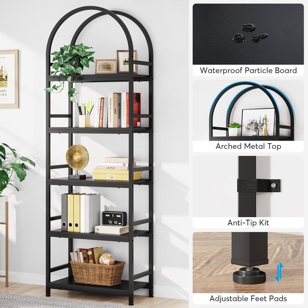 Open Bookshelf, Industrial Bookcase Storage Shelves with Metal Frame