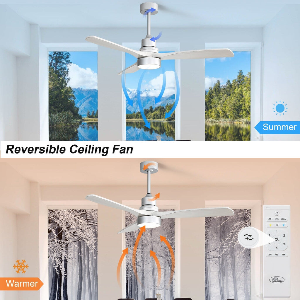 Ventilateur de plafond à LED intégré 48 et 52 pouces avec lumière et télécommande, moteur CC réversible