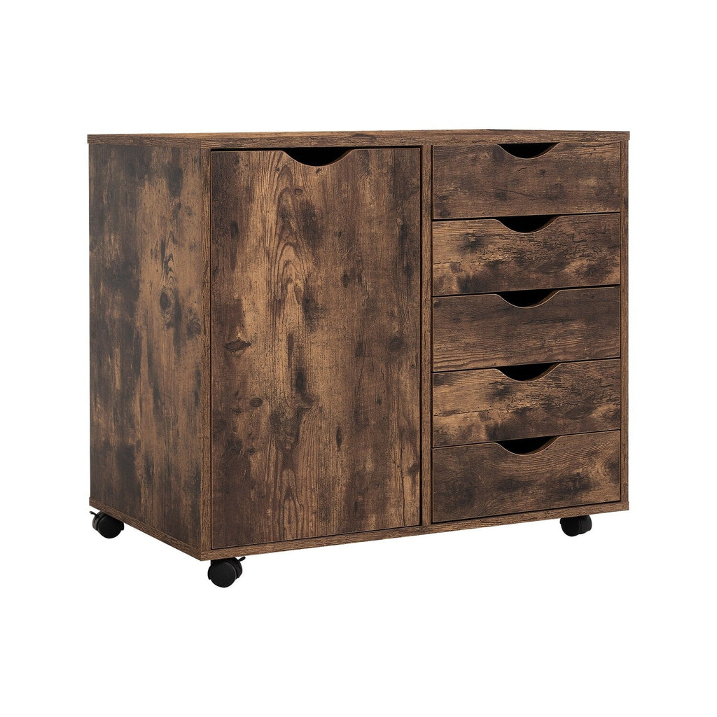 5-Drawer Wood Storage Dresser Cabinet with Wheels - Craft Organizer and Makeup Drawer Unit for Closet and Bedroom