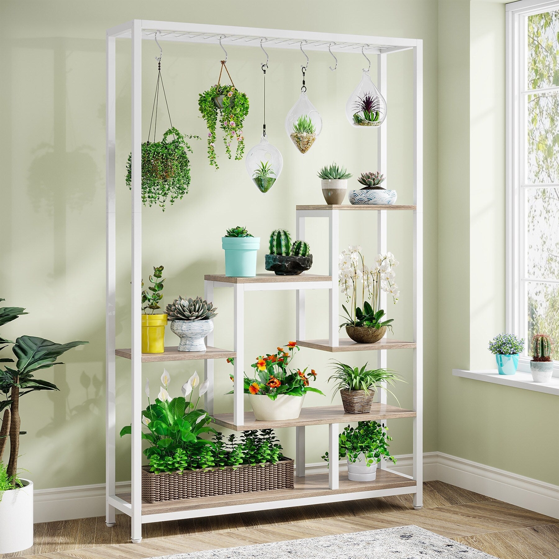5-Tier Tall Indoor Plant Stand, 70.9 inches Plant Shelf with 10PC Hanging Hooks