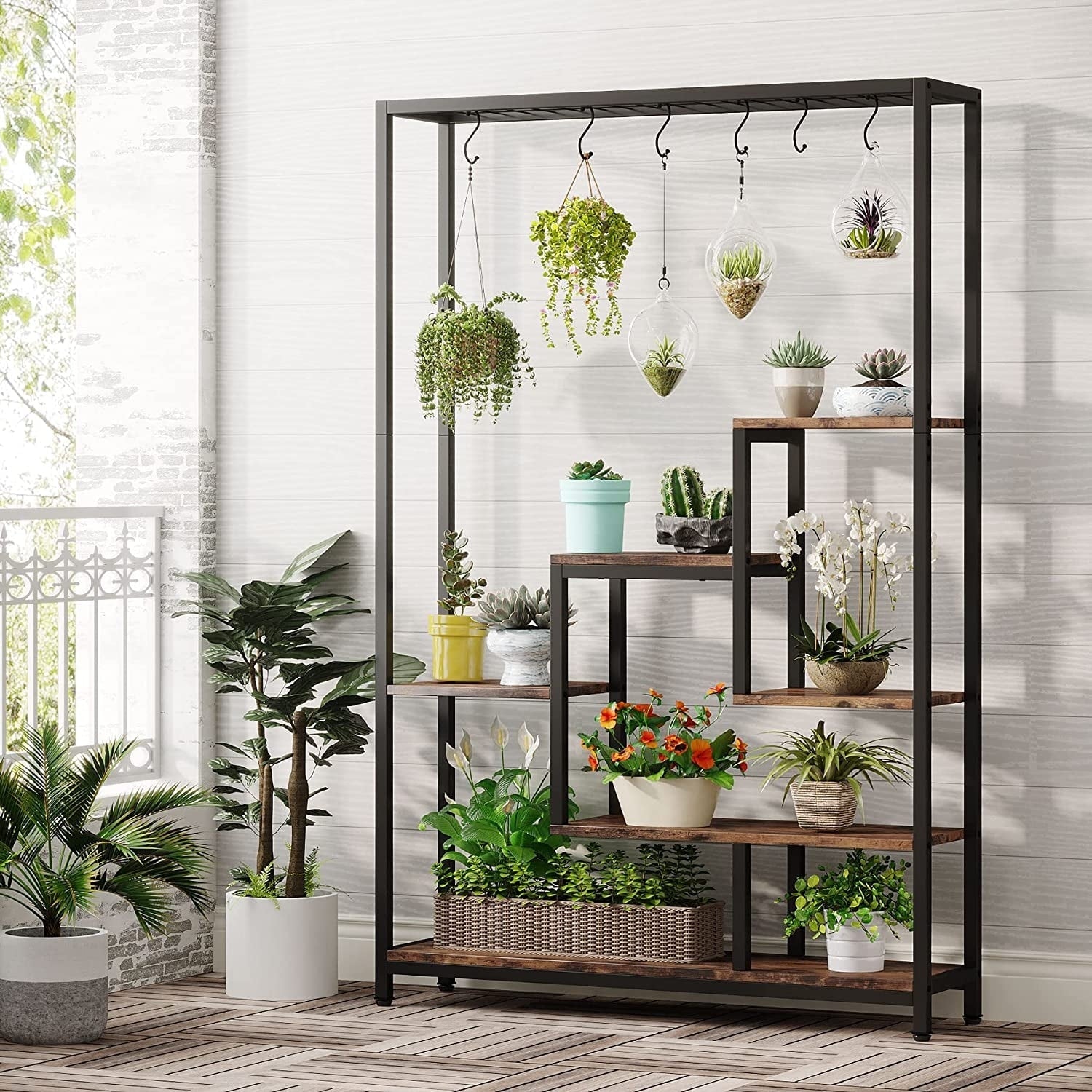 5-Tier Tall Indoor Plant Stand, 70.9 inches Plant Shelf with 10PC Hanging Hooks