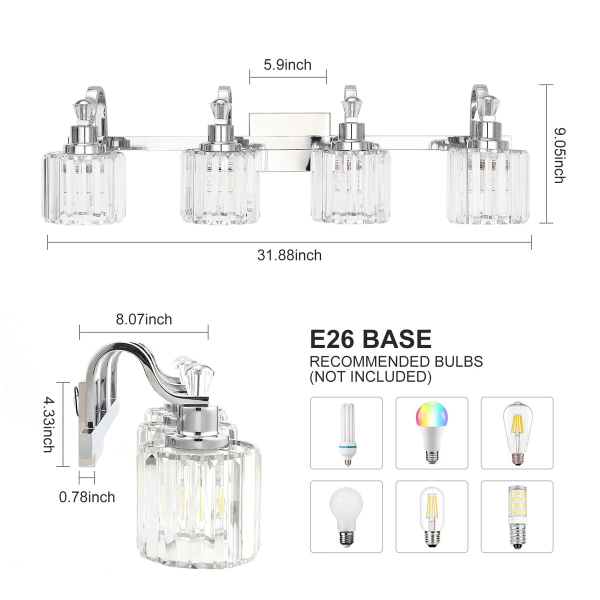 5-light Modern Crystal Bathroom Vanity Lighting Fixtures