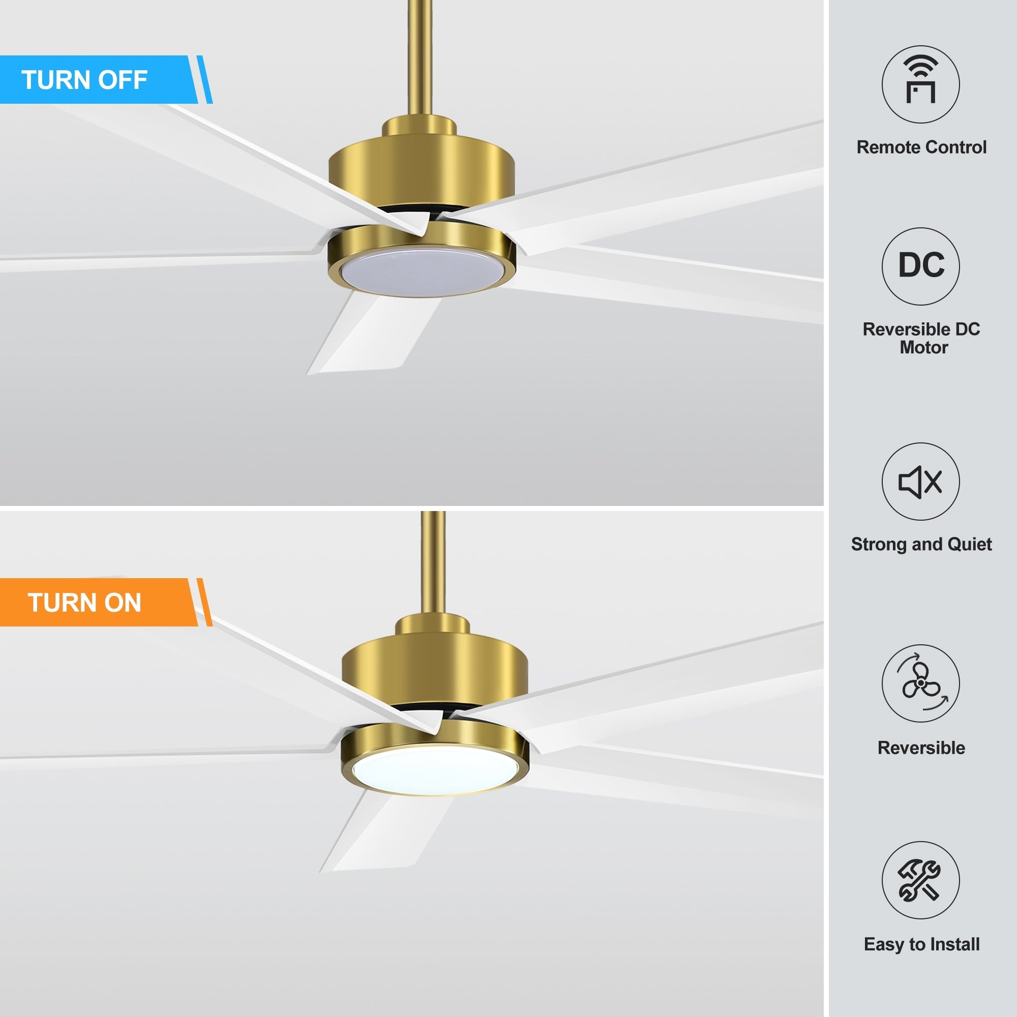 Ventilateur de plafond LED Breezary 65/52/42 à 5 pales avec kit d'éclairage et télécommande