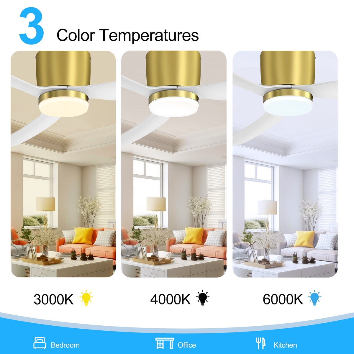 Ventilateur de plafond encastré à DEL noir/blanc de 52 pouces avec télécommande (3 pales)