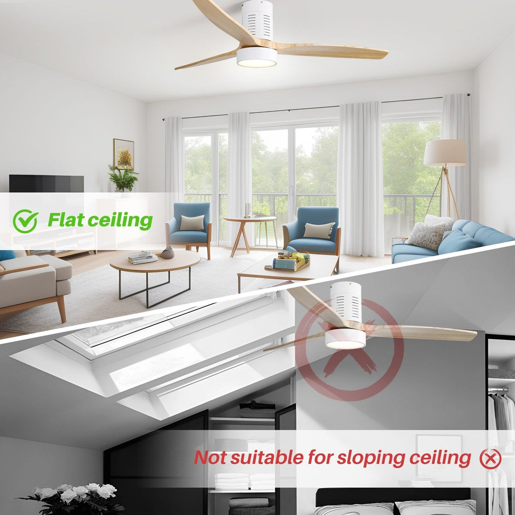 Ventilateur de plafond encastré de style campagnard de 52 pouces avec éclairage et télécommande, moteur CC réversible