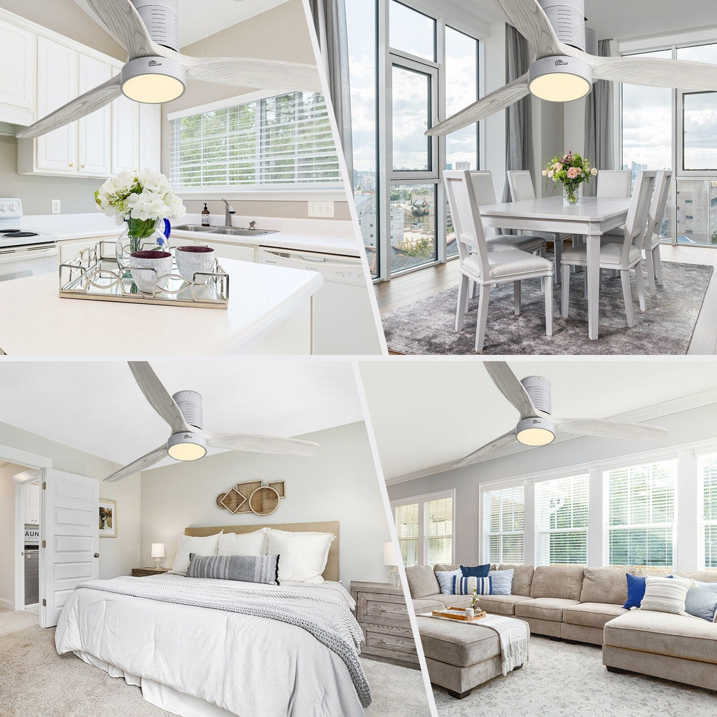 Ventilateur de plafond encastré de style campagnard de 52 pouces avec éclairage et télécommande, moteur CC réversible