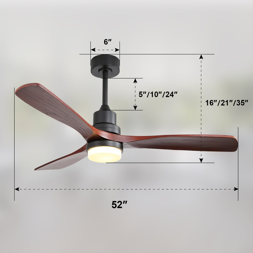 Ventilateur de plafond d'intérieur en bois Sofucor 52 avec télécommande et éclairage intégré en option