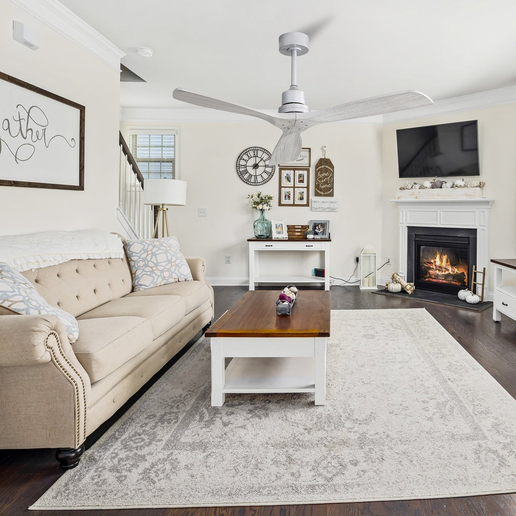 Ventilateur de plafond moderne en bois massif/ABS de 52 pouces avec télécommande (sans lumière), 6 vitesses de vent, flux d'air réversible