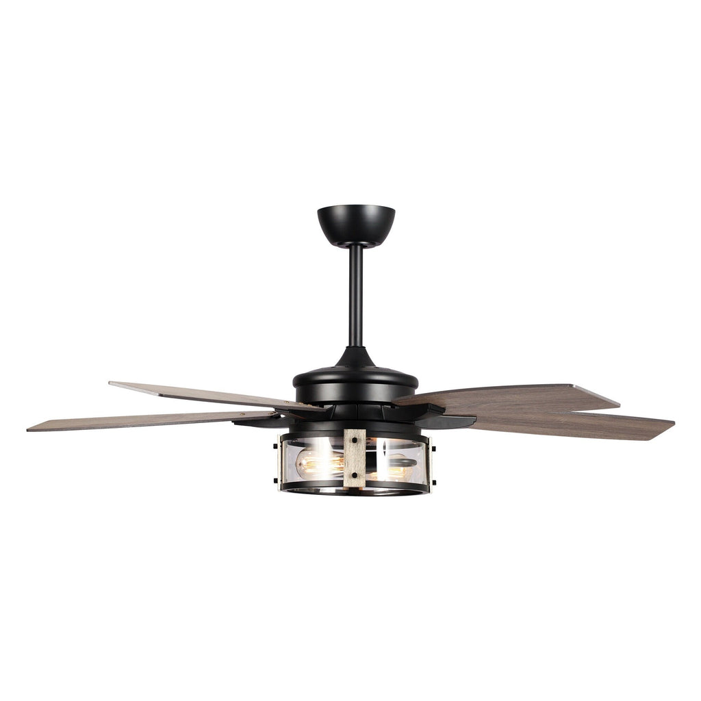 Ventilateur de plafond d'intérieur rustique en bois noir à 5 pales avec télécommande