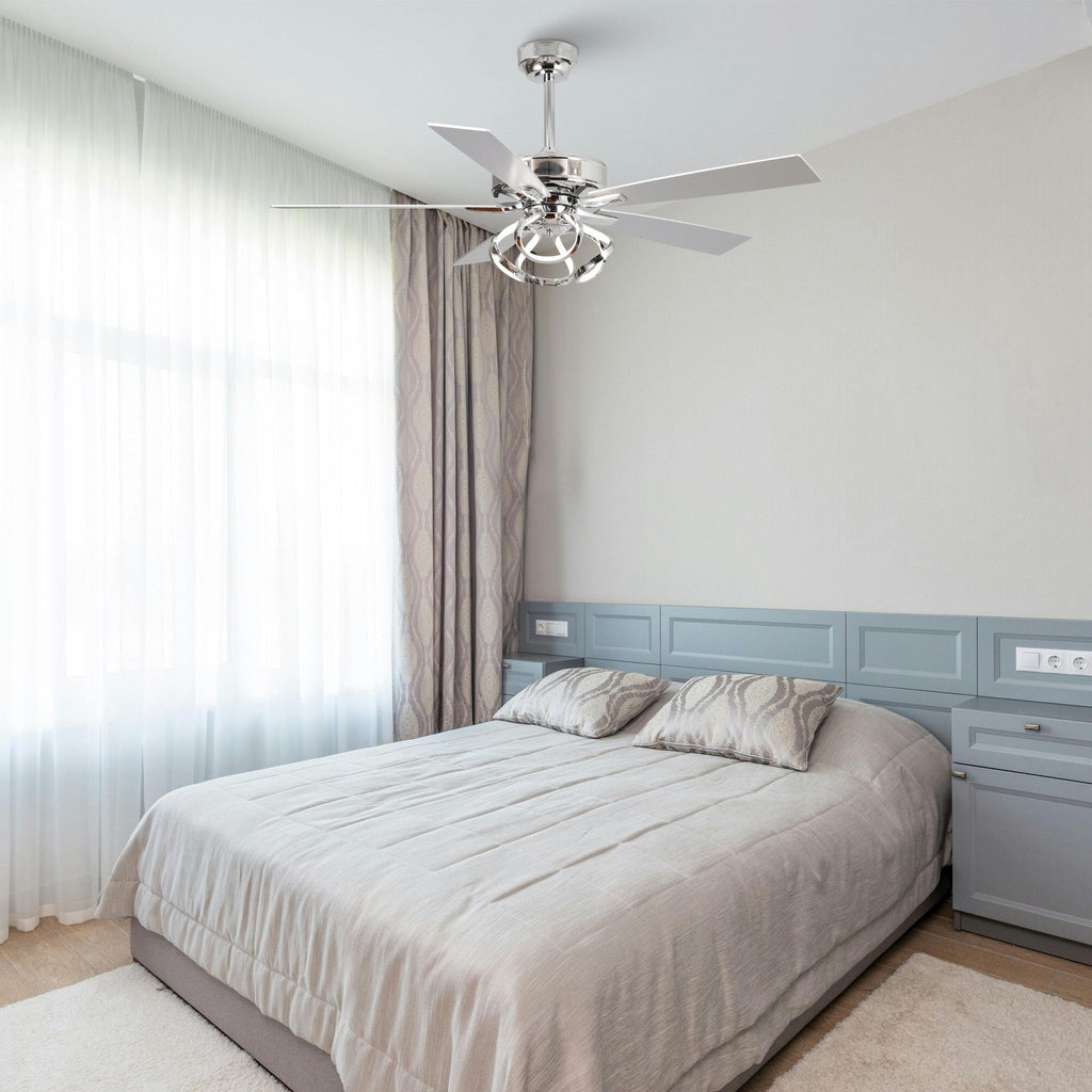 Ventilateur de plafond d'intérieur moderne chromé/noir de 52 pouces avec télécommande et 5 pales réversibles