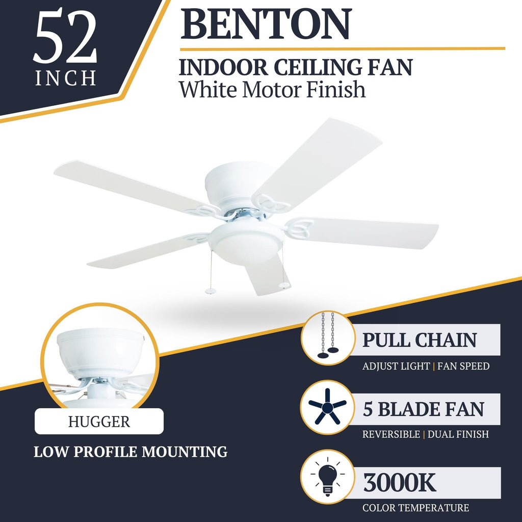 52 Prominence Home Benton Traditional Indoor LED Ceiling Fan with Light, Pull Chains