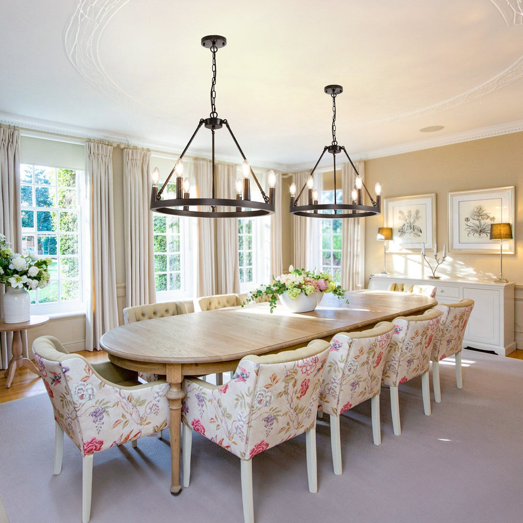 Lustre rond à 24 lumières en forme de roue de chariot de 54 pouces