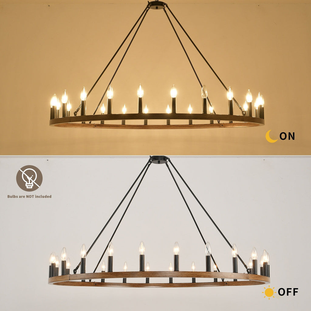 Lustre rond à 24 lumières en forme de roue de chariot de 54 pouces