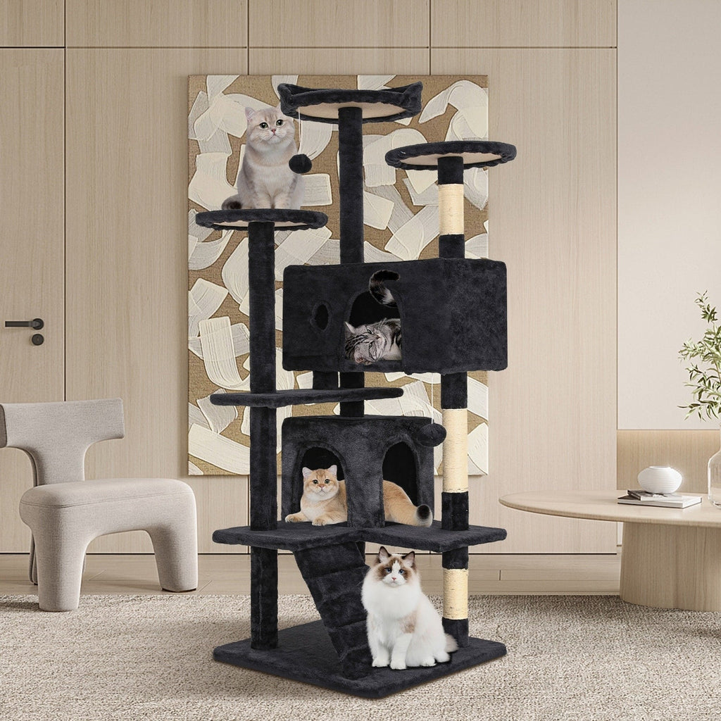 Arbre à chat Furniture of America à plusieurs niveaux avec échelle, plateformes et niches