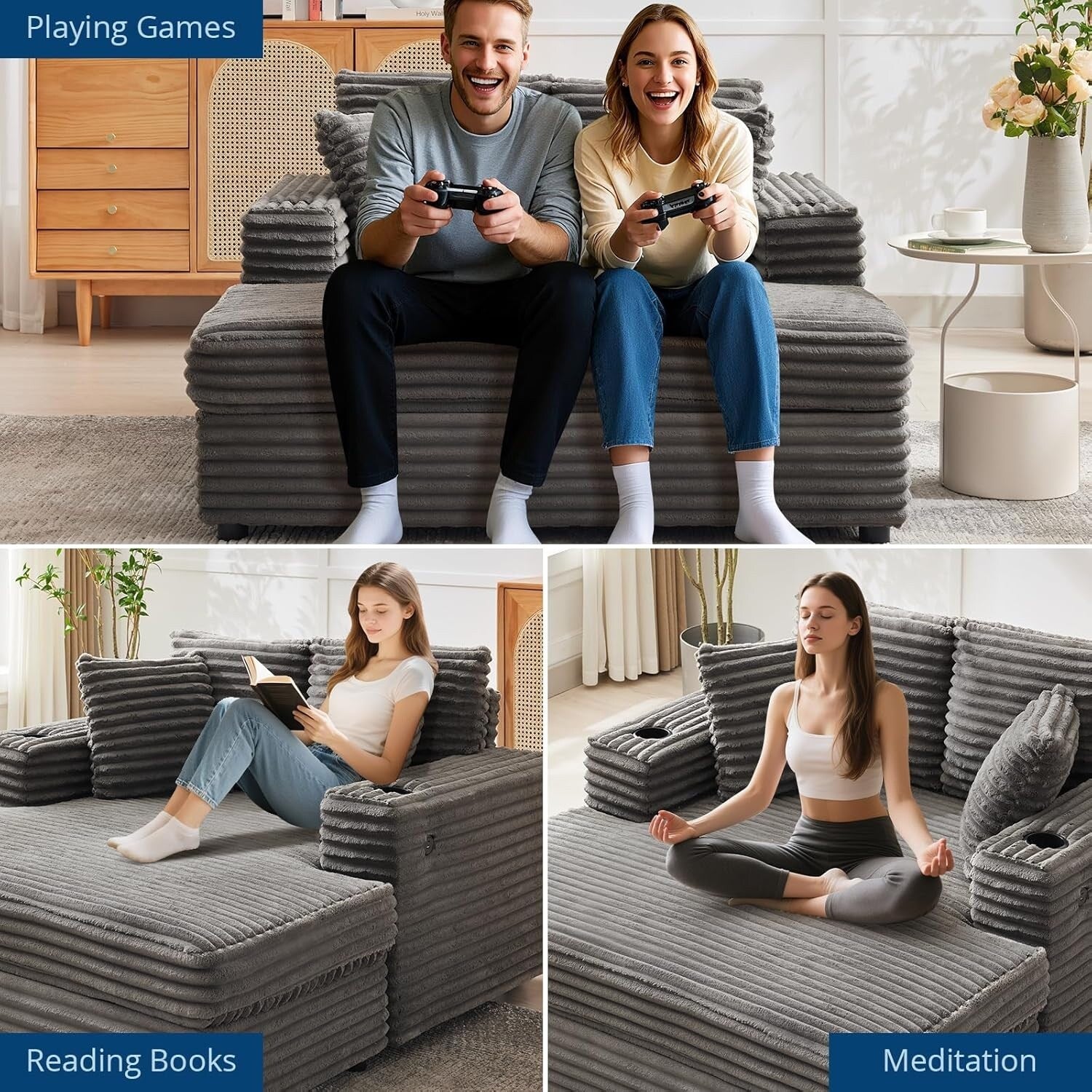 54'' Upholstered Sofa Bed with Pillows and Arms Indoor Oversized Coffee Chair Comfortable Corduroy Sleeper Sofa