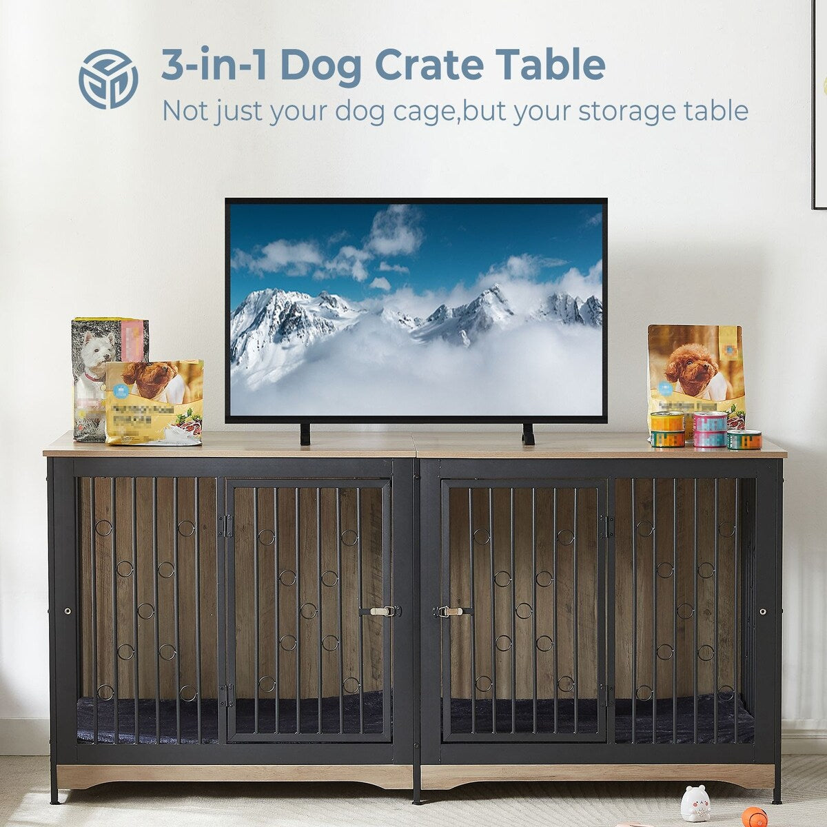 Meuble pour cage à chien de 70,86 pouces, meuble TV pour grandes races avec coussin et chambres doubles (sans coussin)