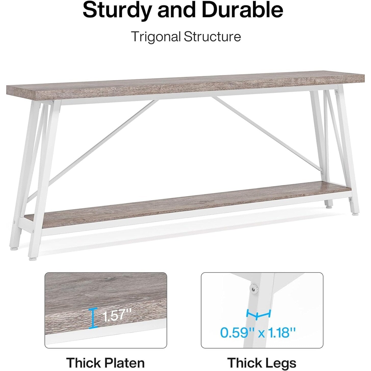 Table console d'entrée de style industriel extra-longue de 70,9 pouces