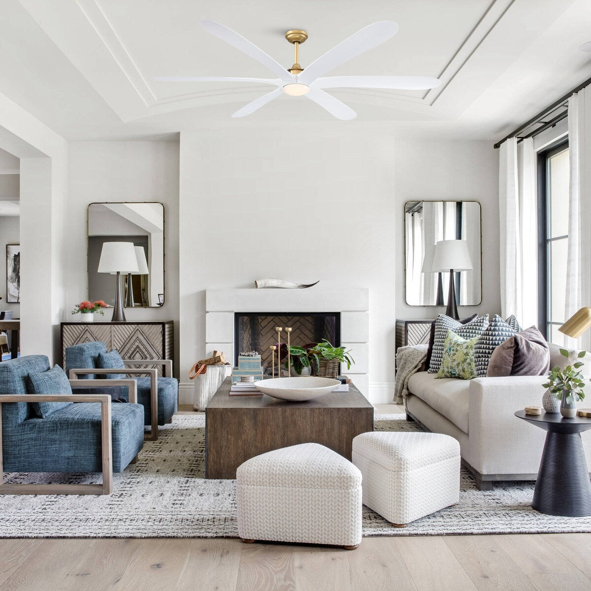 Grand ventilateur de plafond à courant continu à 6 pales en bois flotté de 72 pouces avec lumière et télécommande