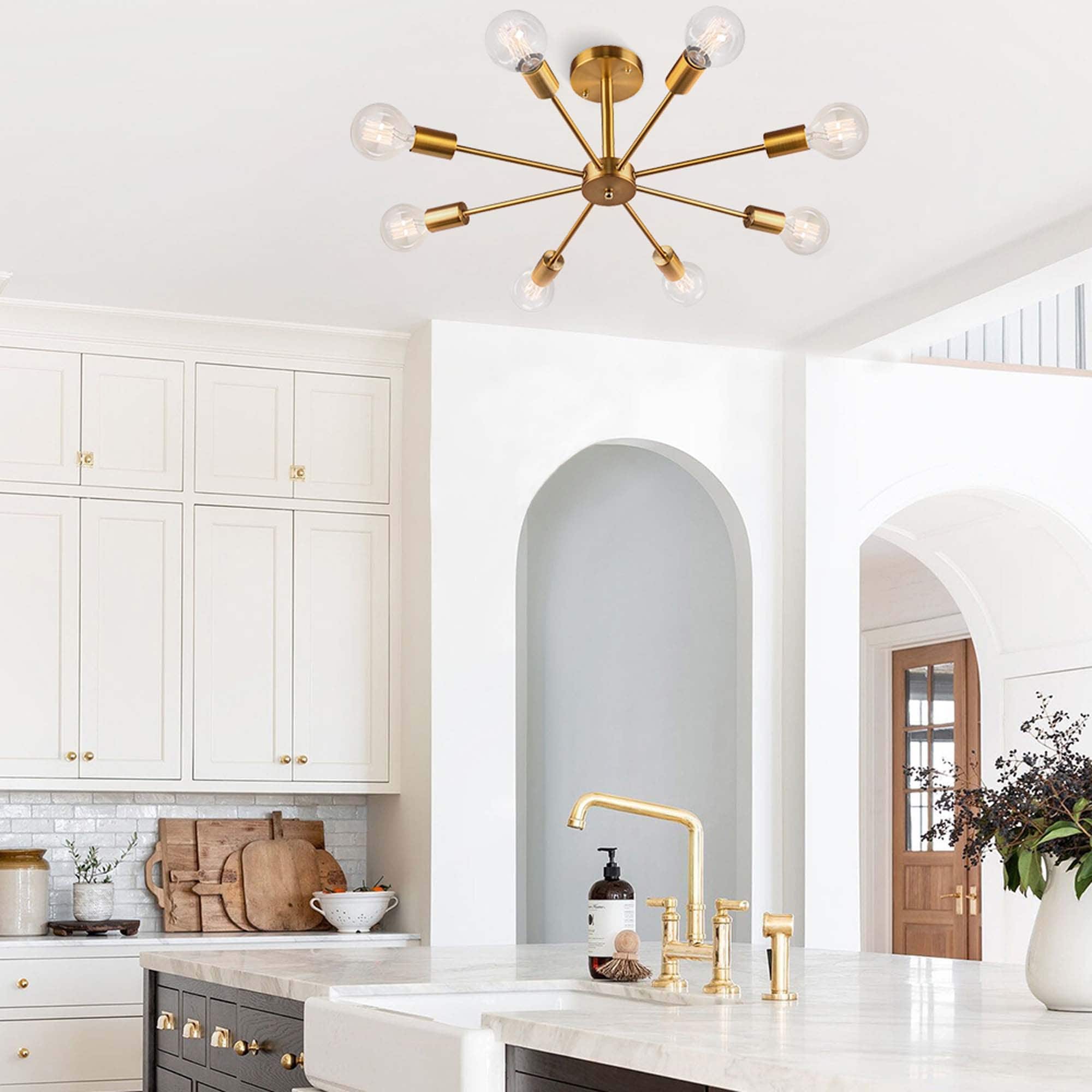 Black/ Gold Sputnik Semi Flush Mount Lamp Close to Ceiling Light Fixture for Living Room/ Kitchen/ Office/ Bedroom/ Foyer