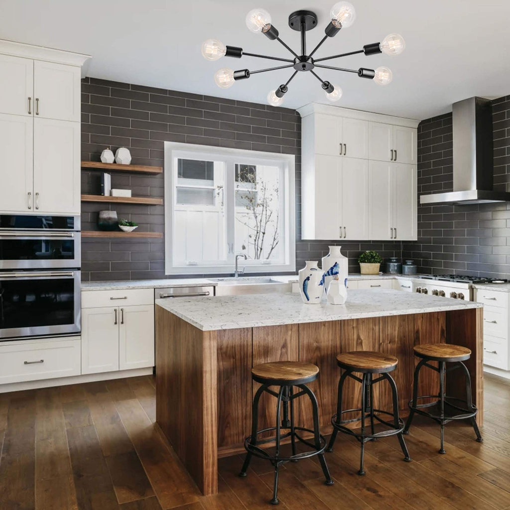 Black/ Gold Sputnik Semi Flush Mount Lamp Close to Ceiling Light Fixture for Living Room/ Kitchen/ Office/ Bedroom/ Foyer