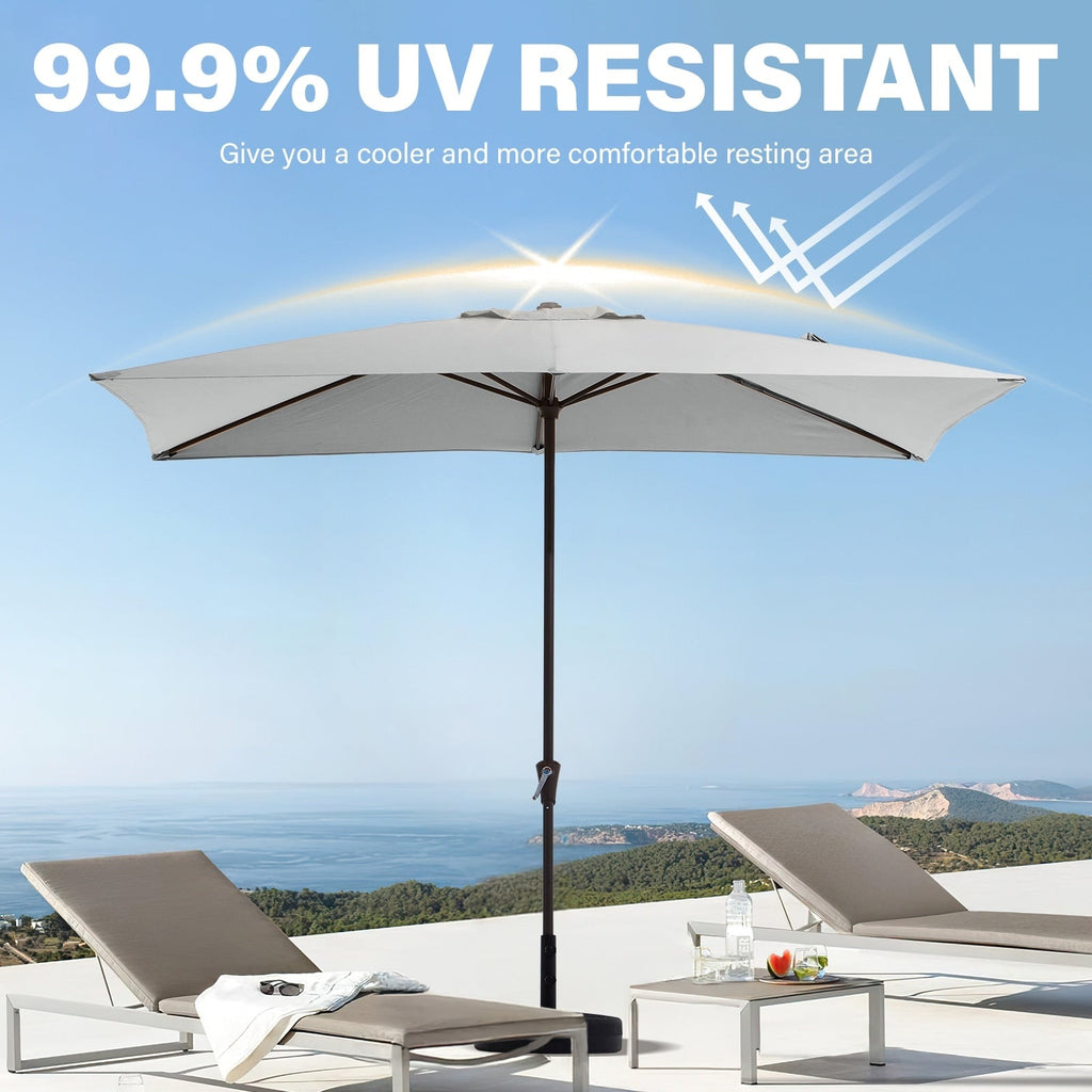 8*10ft Rectangular Patio Market Umbrella with Crank & Tilt，UV-Resistant