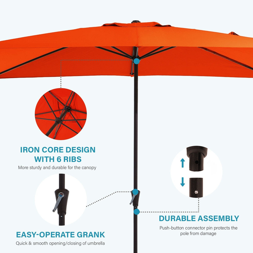 8*10ft Rectangular Patio Market Umbrella with Crank & Tilt，UV-Resistant