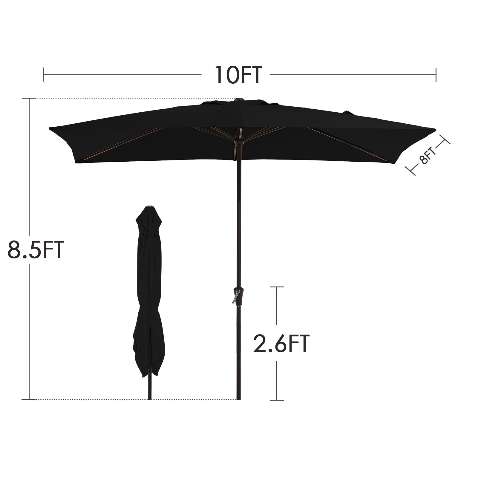8*10ft Rectangular Patio Market Umbrella with Crank & Tilt，UV-Resistant