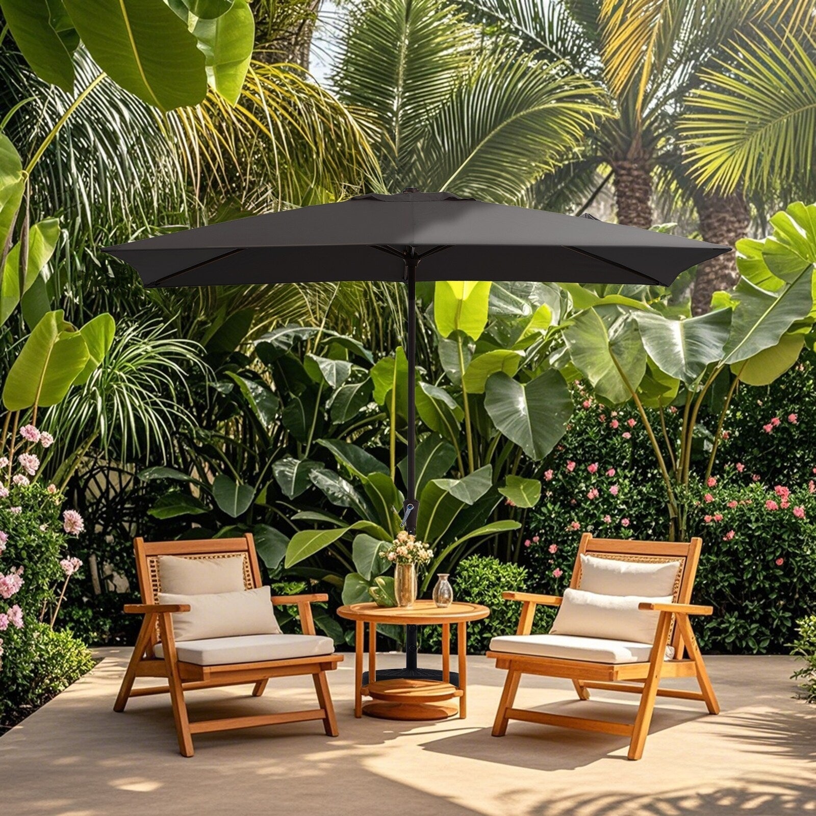 8*10ft Rectangular Patio Market Umbrella with Crank & Tilt，UV-Resistant