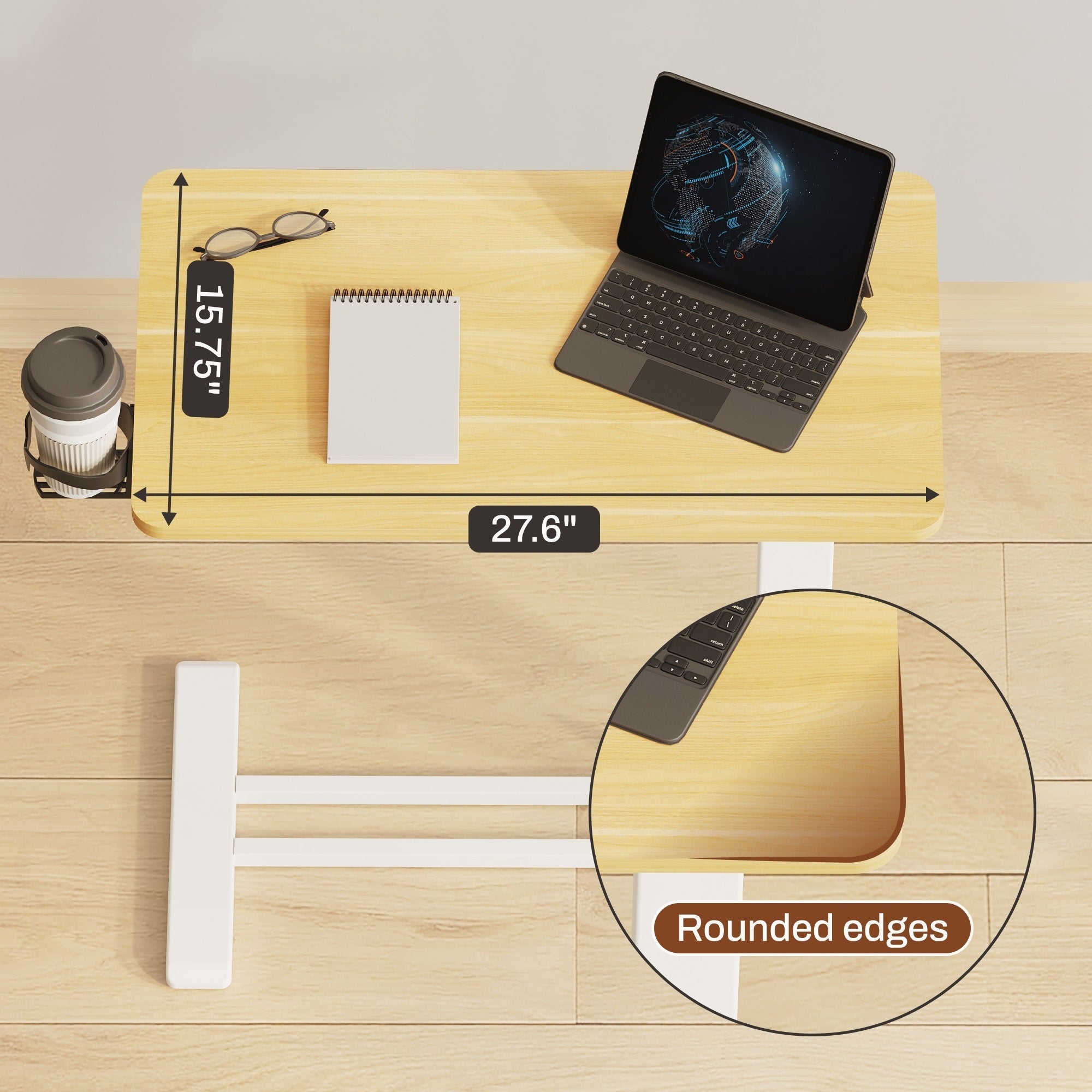 FunniHomi 28/32 Movable Overbed Table Height Adjustable Computer Desk with Wheels, White/Black Laptop Table for Bed and Sofa