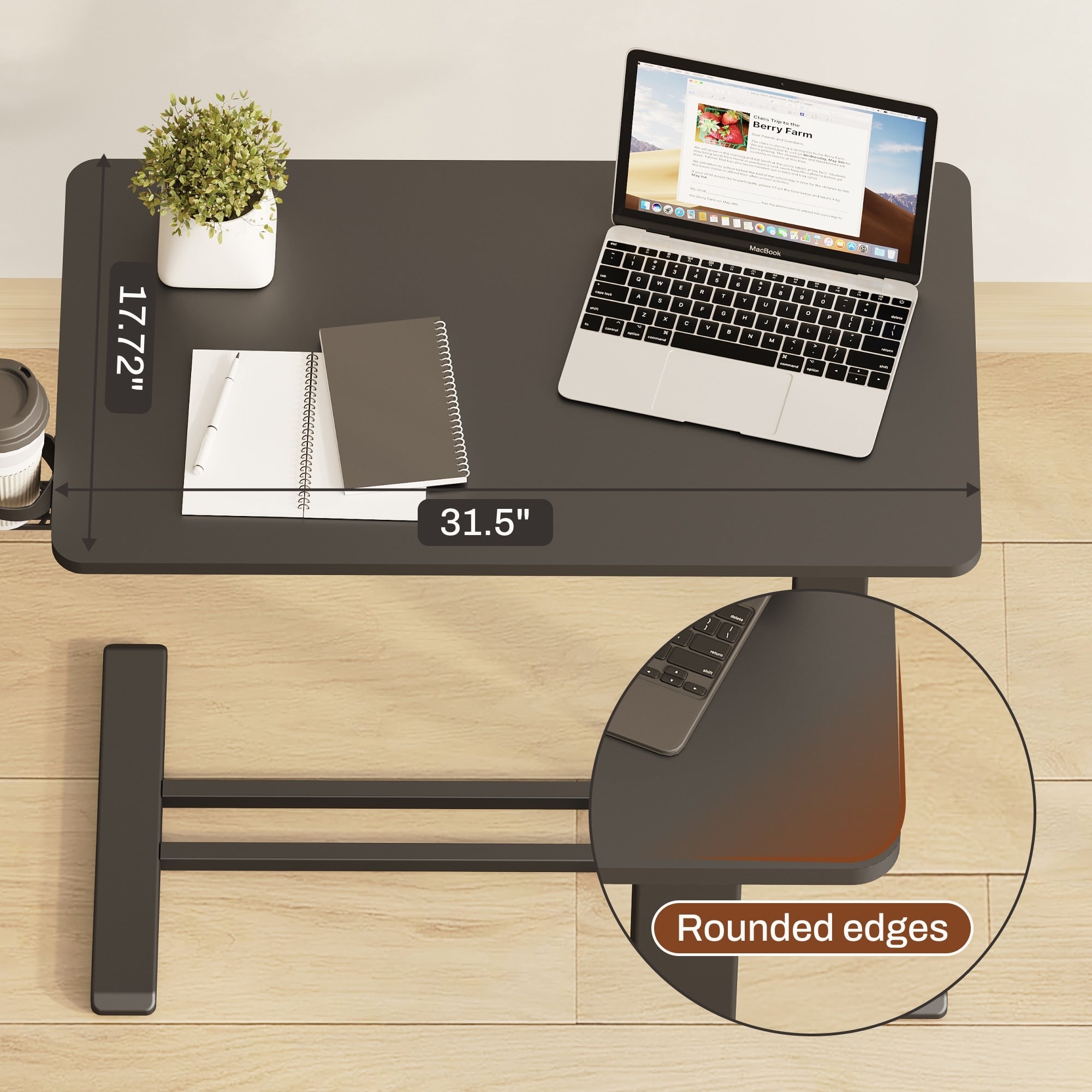 FunniHomi 28/32 Movable Overbed Table Height Adjustable Computer Desk with Wheels, White/Black Laptop Table for Bed and Sofa