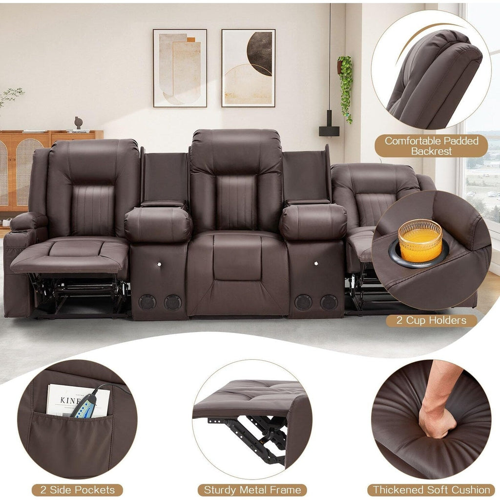 AECOJOY Recliner Sofa Manual RV Reclining Couch PU Home Theater Seating w/ Console