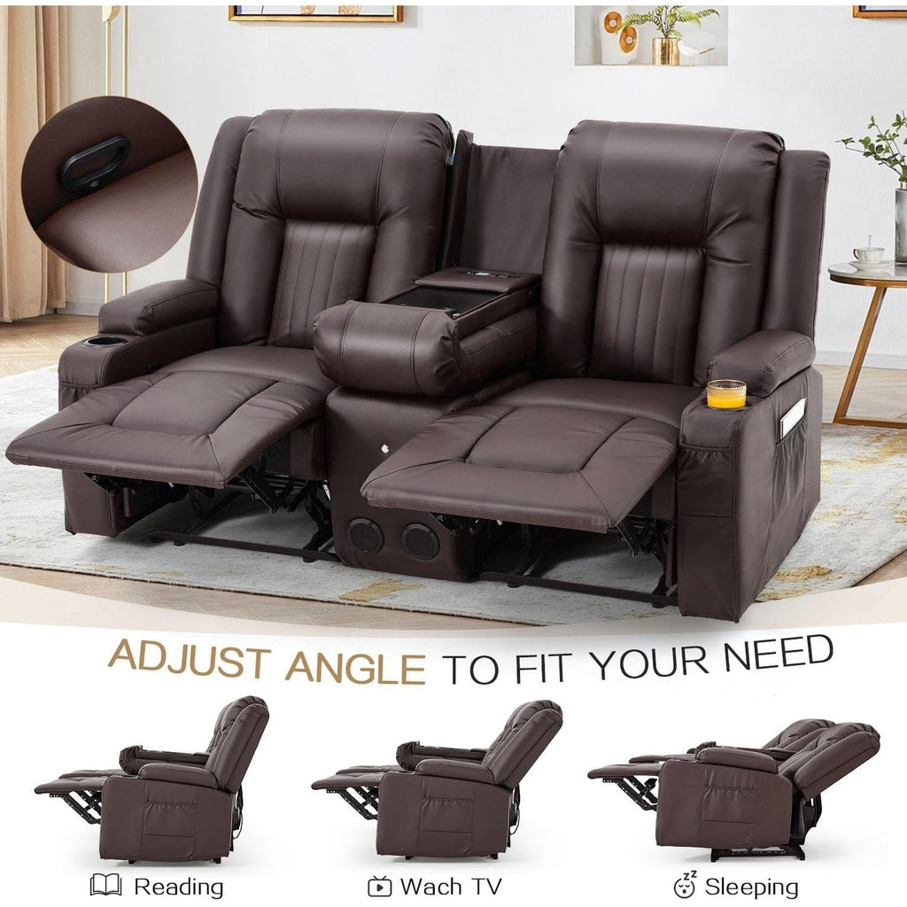 AECOJOY Recliner Sofa Manual RV Reclining Couch PU Home Theater Seating w/ Console