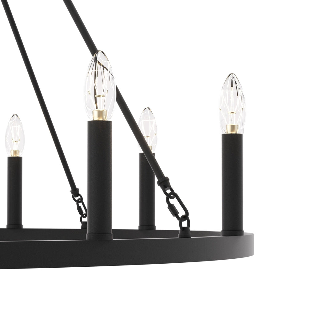 Lustre Acroma Farmhouse à 12 lumières, 40 po, en forme de roue de chariot, certifié UL - 40 po P x 138 po H