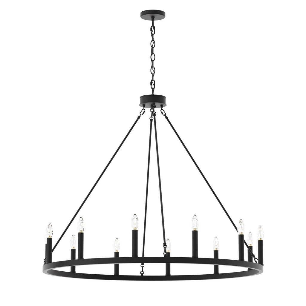 Lustre Acroma Farmhouse à 12 lumières, 40 po, en forme de roue de chariot, certifié UL - 40 po P x 138 po H