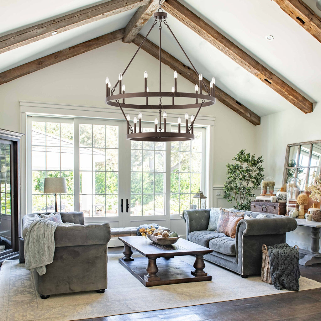 Lustre rond en forme de roue de chariot de style ferme moderne Acroma à 20 lumières de 40 po avec UL