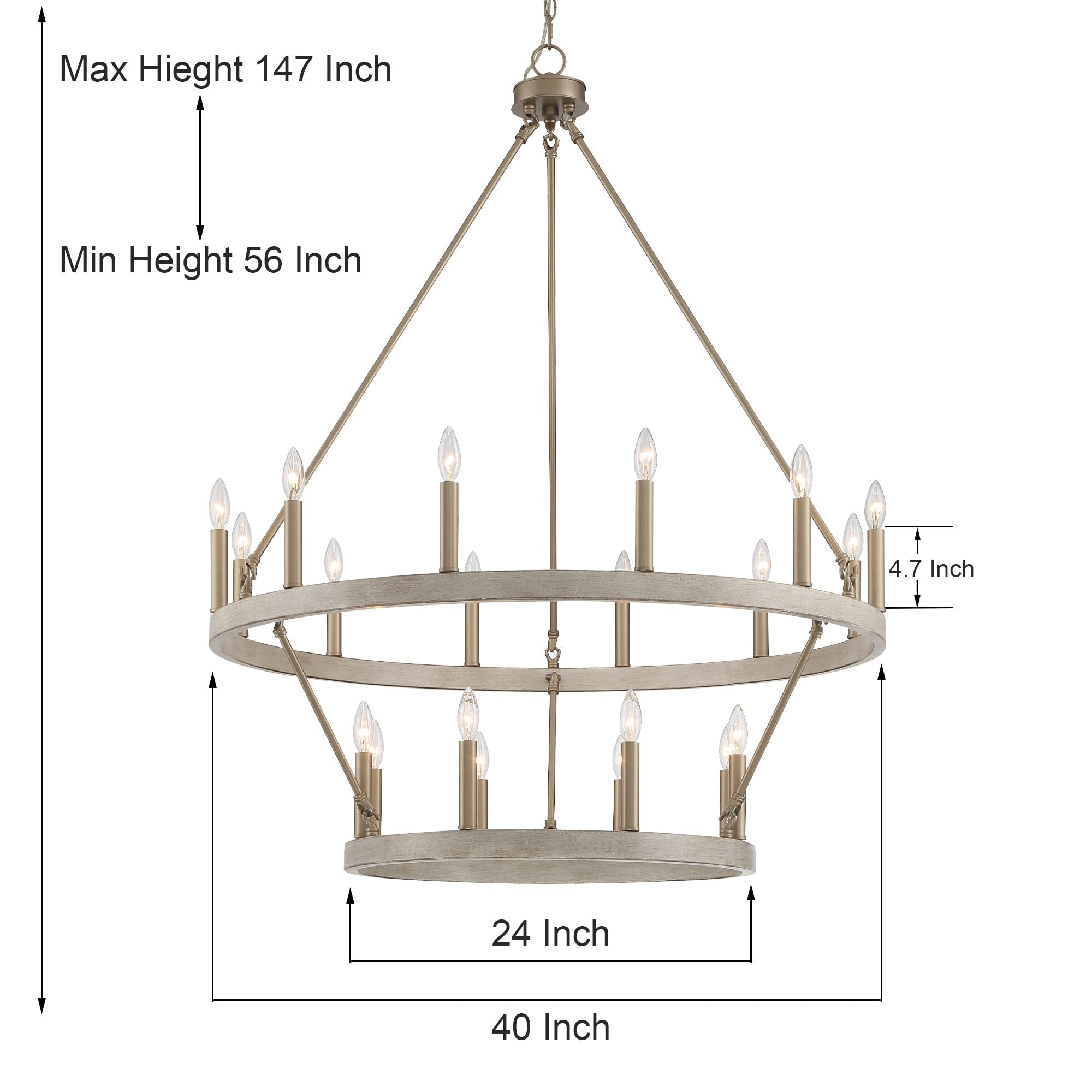 Lustre rond en forme de roue de chariot de style ferme moderne Acroma à 20 lumières de 40 po avec UL