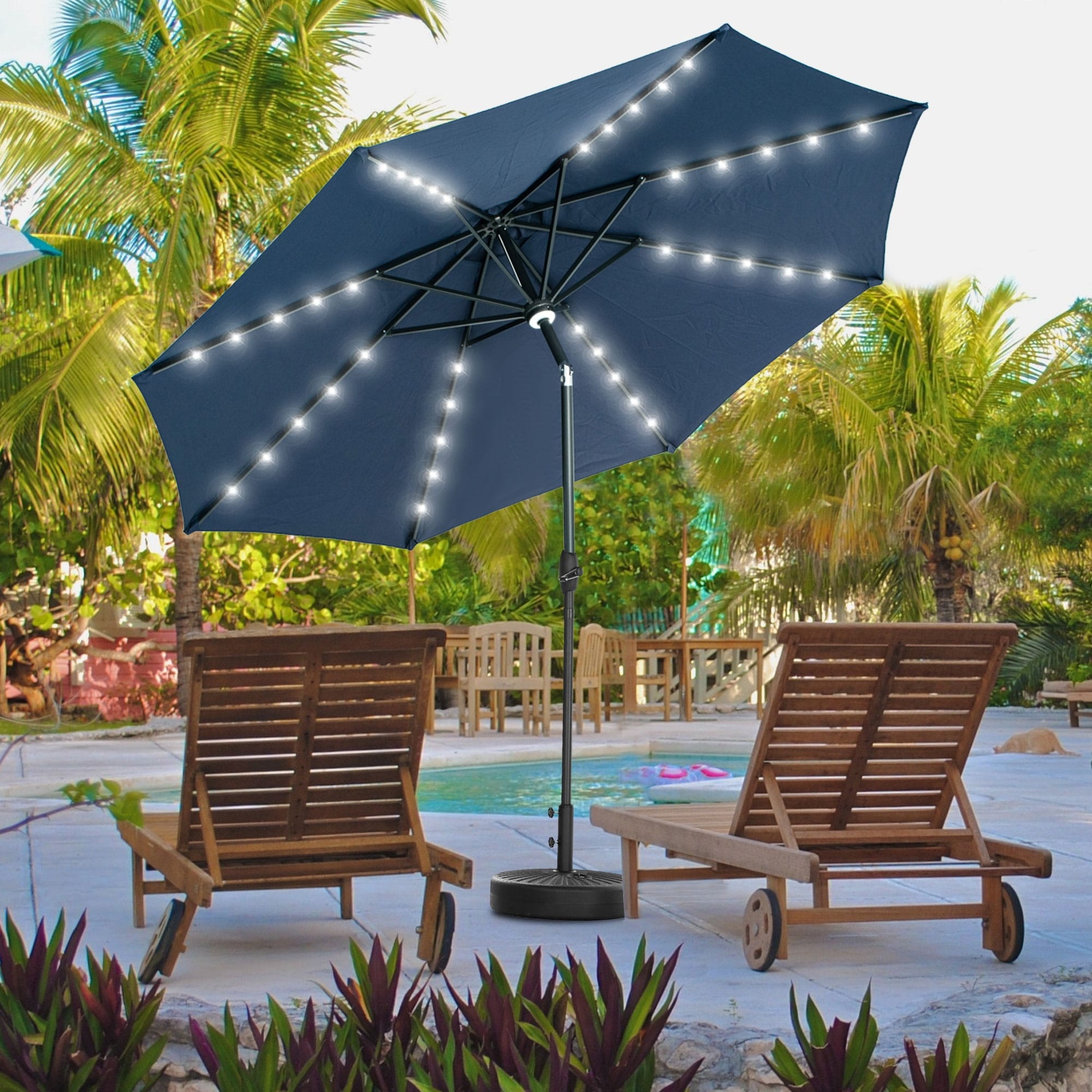 Ainfox 10ft Patio Umbrella with Lights Outdoor Solar Umbrella without Base