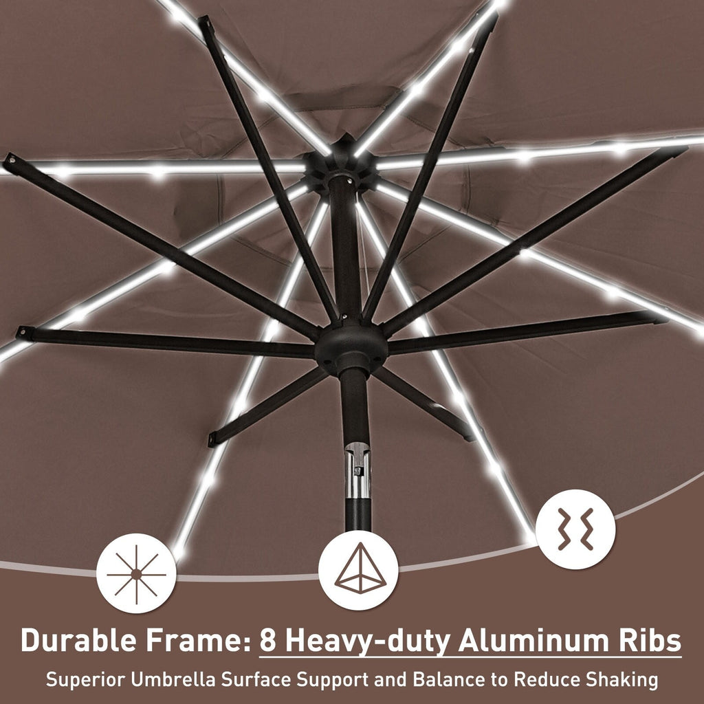 Ainfox 10ft Patio Umbrella with Lights Outdoor Solar Umbrella without Base