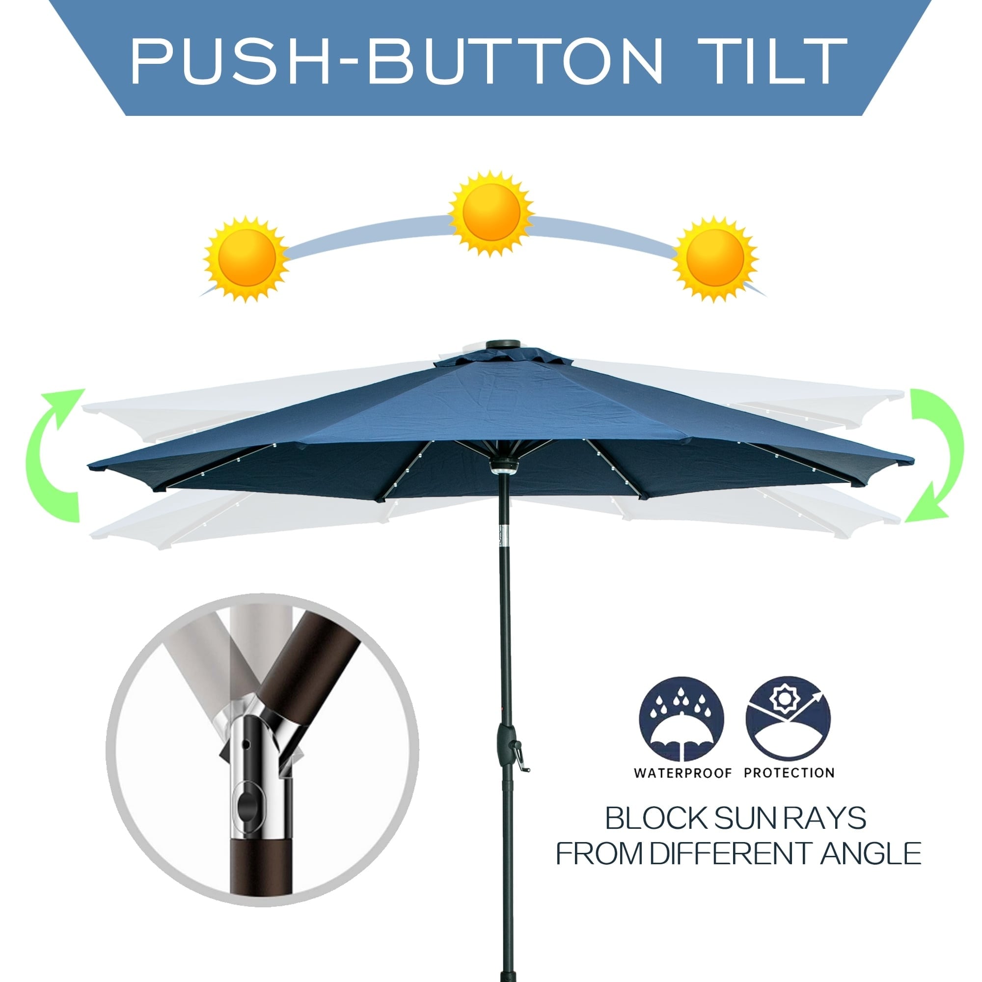 Ainfox 10ft Patio Umbrella with Lights Outdoor Solar Umbrella without Base