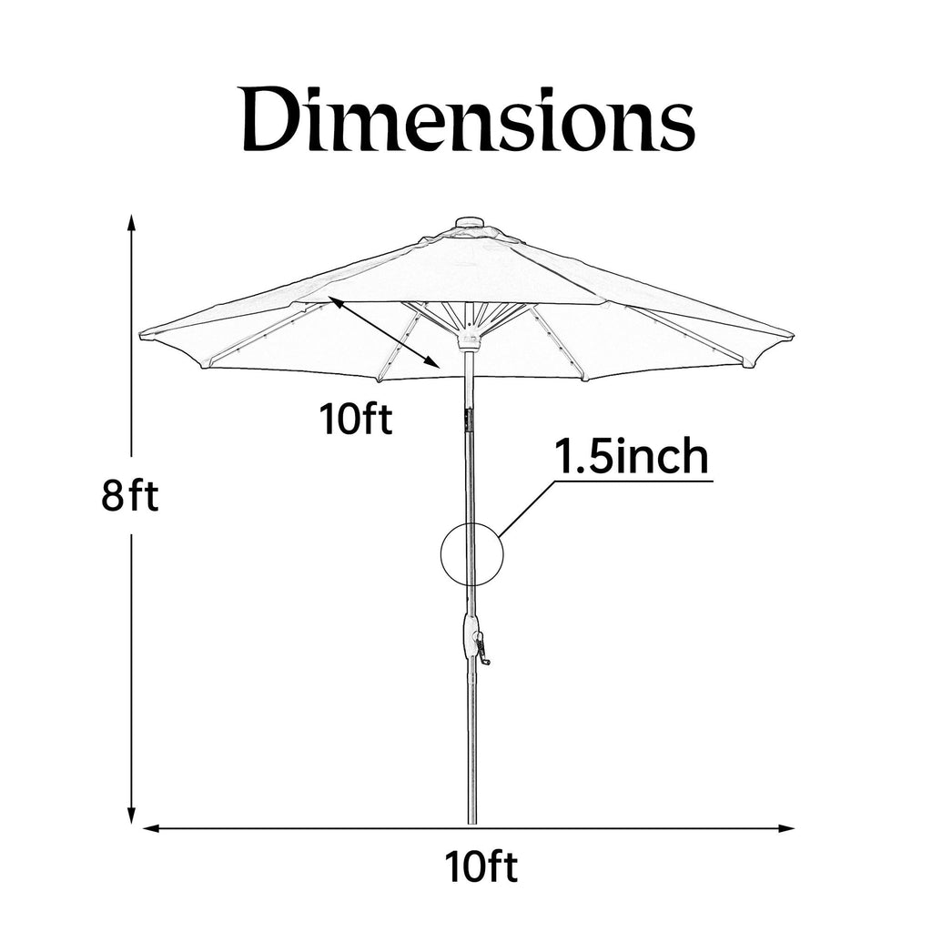 Ainfox 10ft Patio Umbrella with Lights Outdoor Solar Umbrella without Base