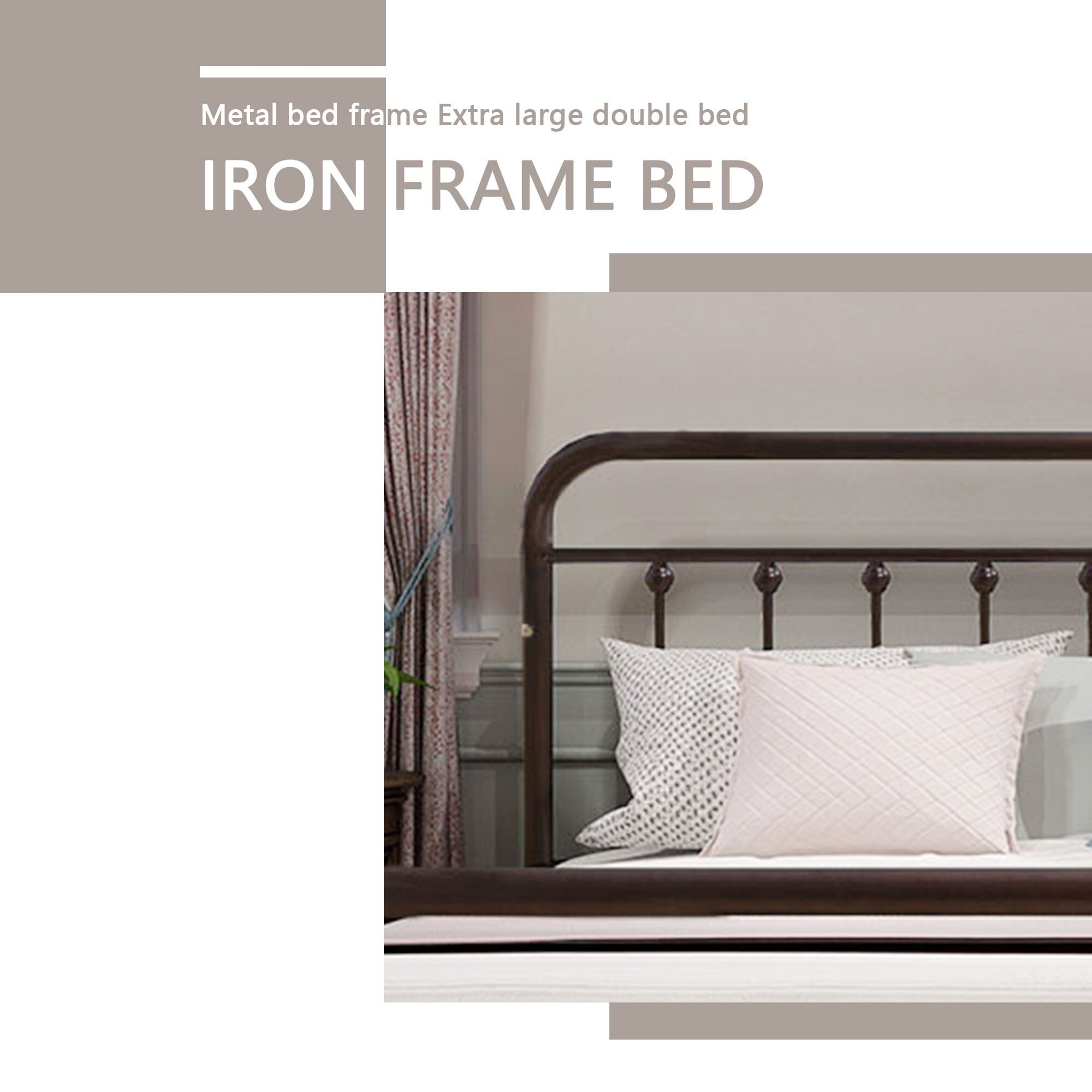 Cadre de lit plateforme en métal vintage simple Alazyhome, montage facile